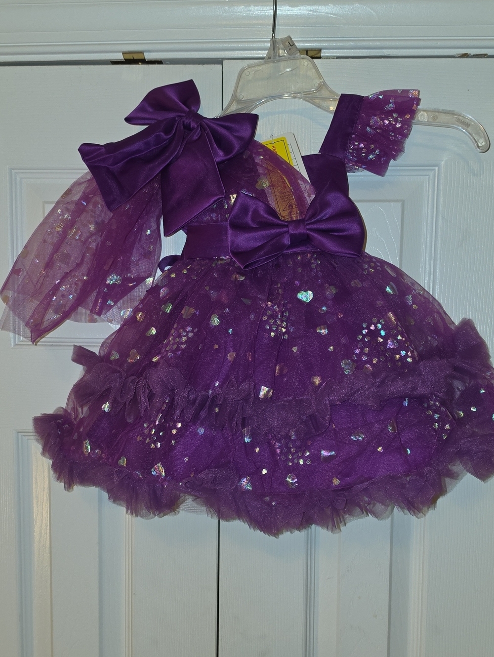 SHEIN Purple Sequin Tulle Party Dress with Satin Bows